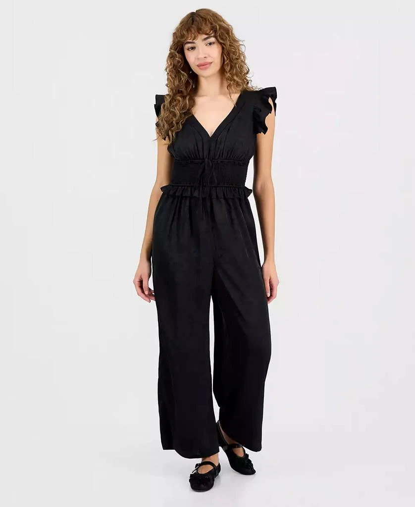 And Now This Petite Jacquard Smocked-Waist Ruffle Jumpsuit, Macy's Exclusive 1