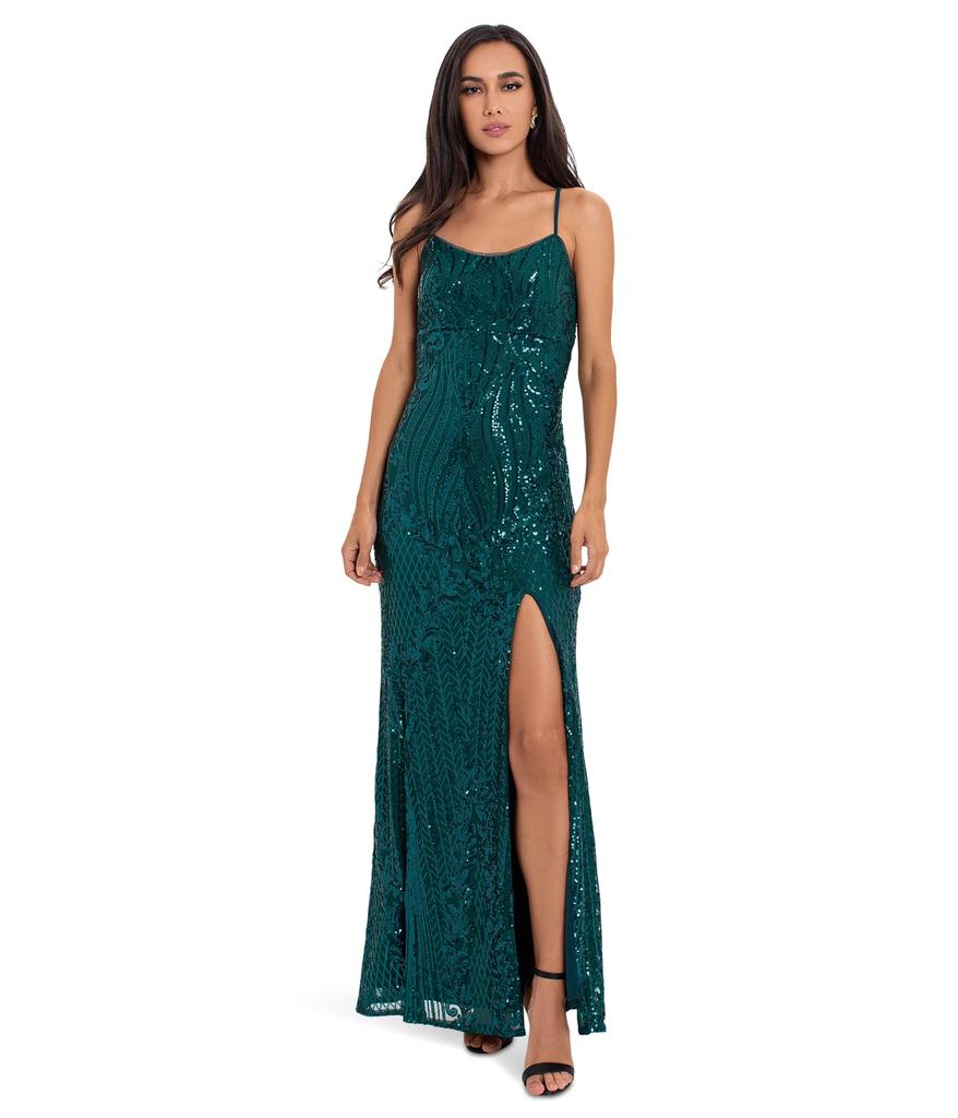 Betsy & Adam Long Sequin Gown