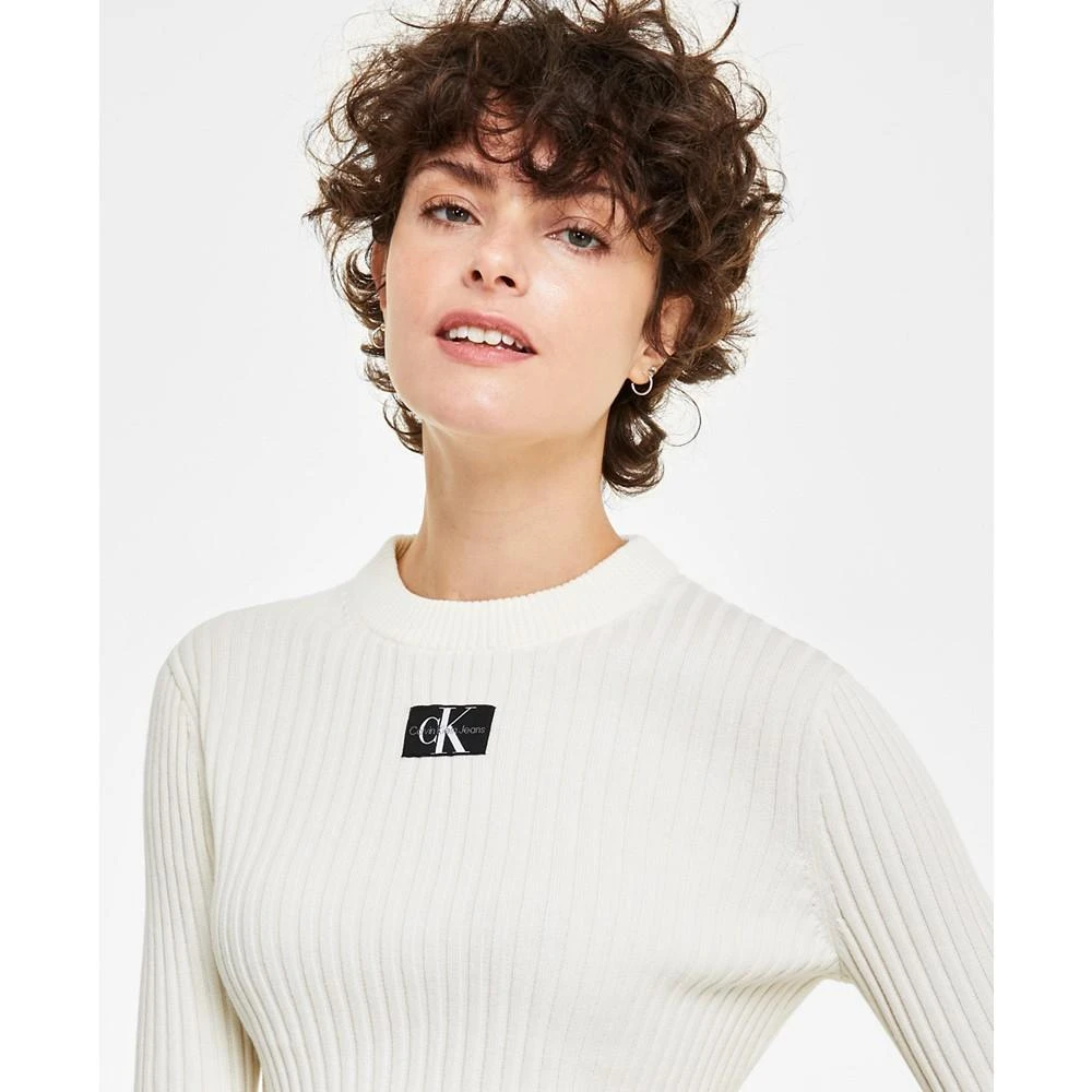 Calvin Klein Jeans Women's Cotton Logo Cropped Long Sleeve High Crew Neck Top 3