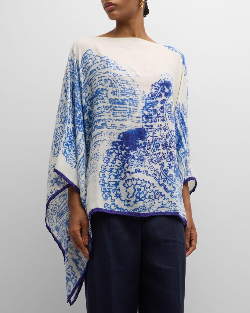 Rani Arabella Paisley Cashmere-Blend Printed Poncho