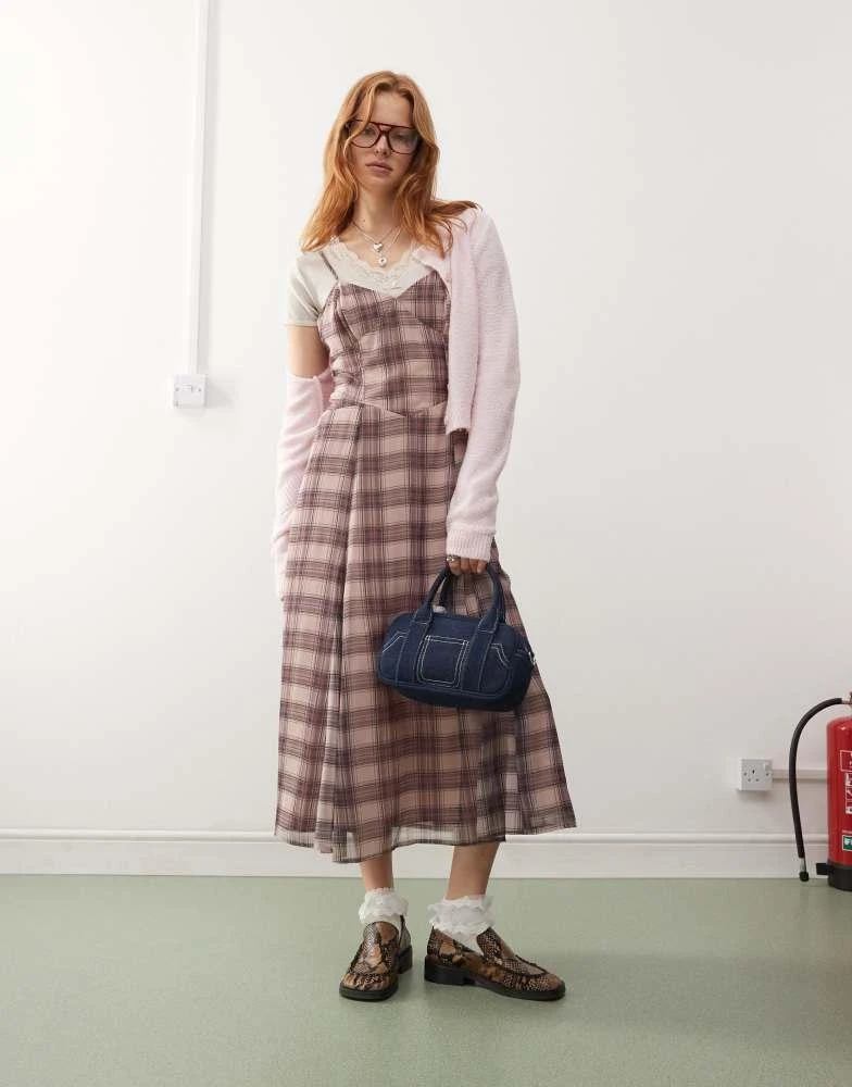 Reclaimed Vintage Reclaimed Vintage maxi slip dress in washed pink check 1