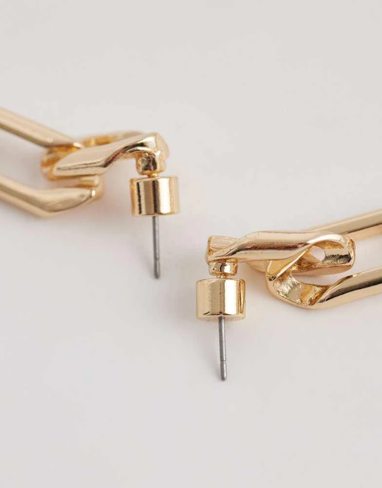 ASOS ASOS DESIGN pendant earrings with t-bar chain detail in gold tone 4