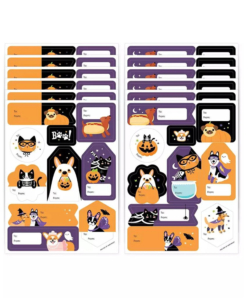 Big Dot of Happiness Halloween Pets - Assorted To and From Treat Stickers - 12 Sheets - 120 Stickers