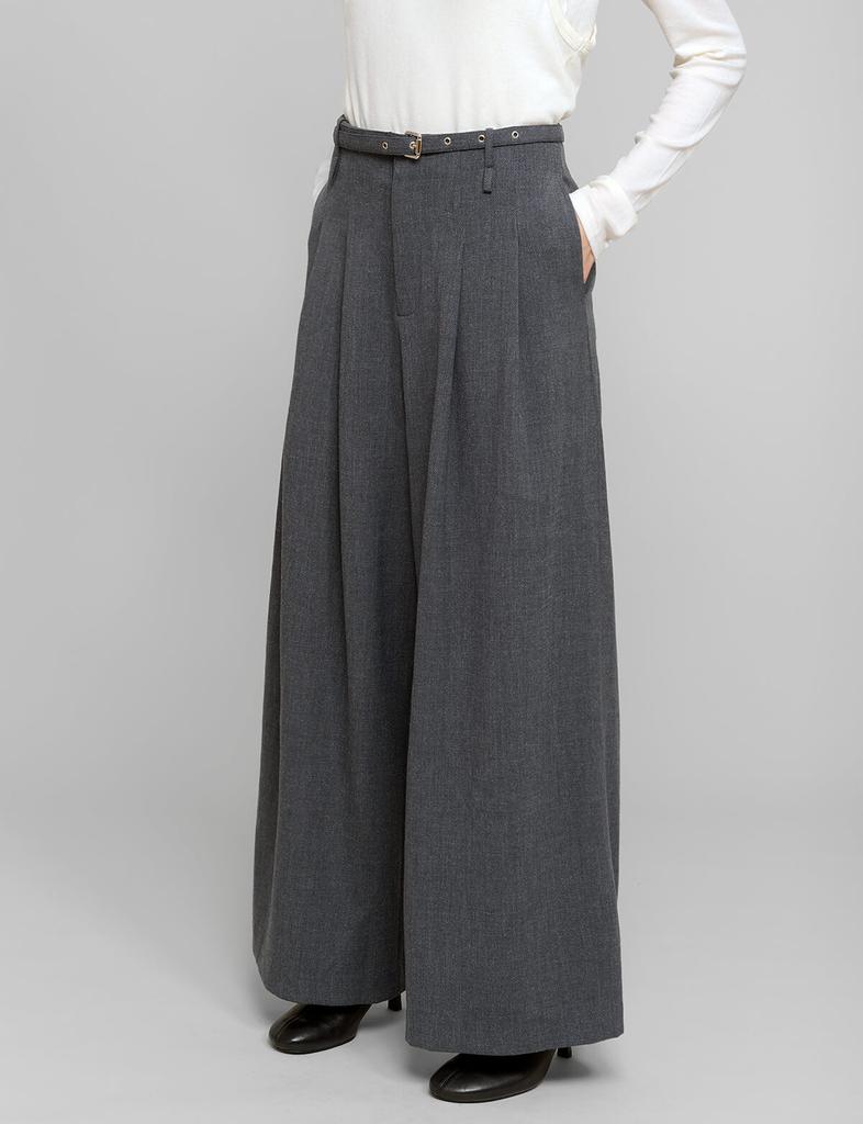 Pixie Market Smocking Grey Belted Wide Leg Pants