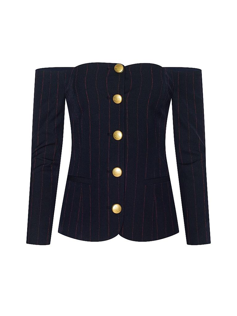 L'Agence Alice Pinstriped Off-The-Shoulder Blazer