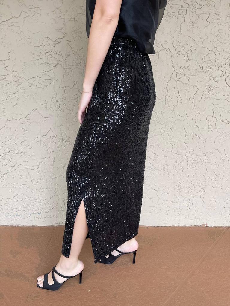 Caroline Rose Sequin Knit Skirt In Black