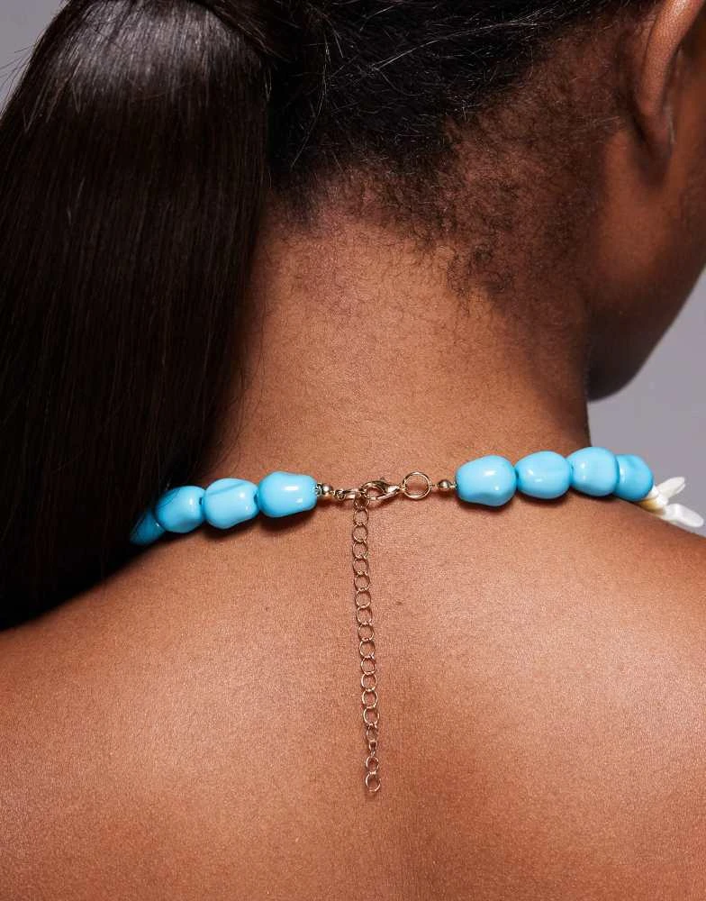 South Beach South Beach lotus flower chunky beaded necklace in blue 3