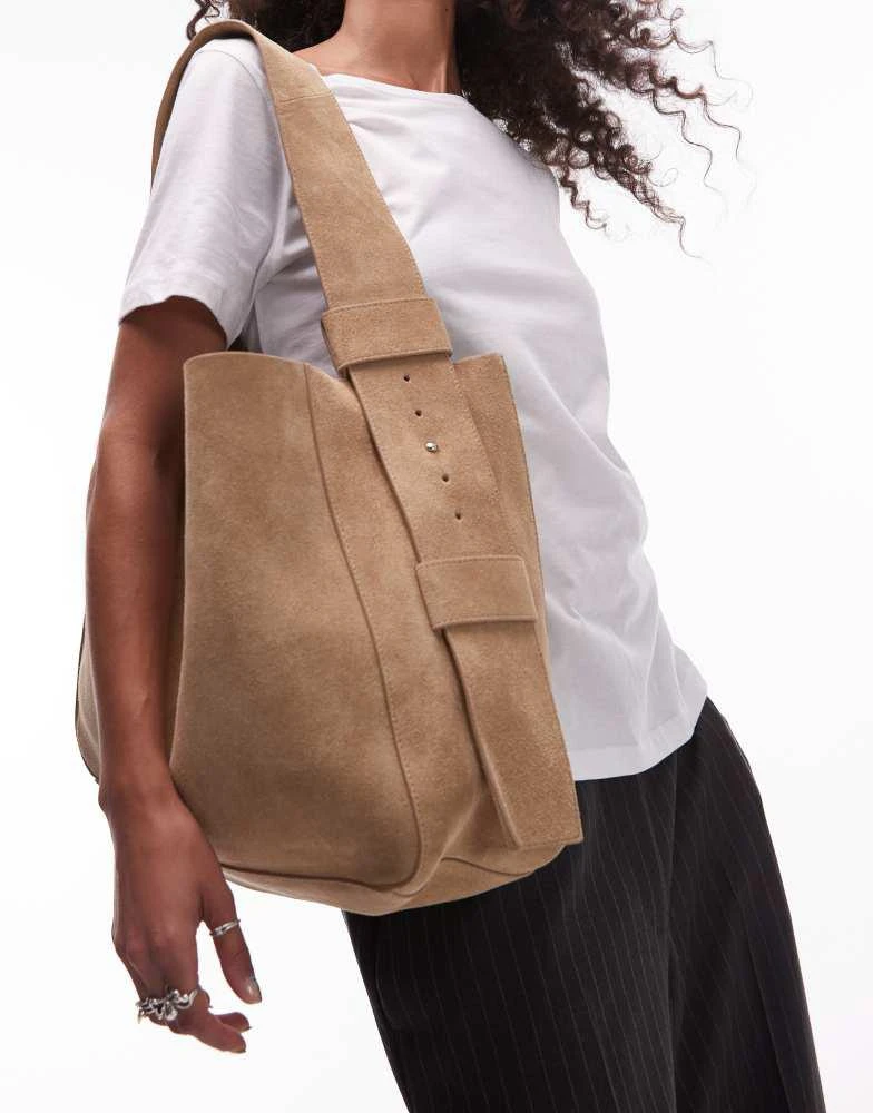 Topshop Topshop Suri real suede leather shoulder bag in tan  display picture 2