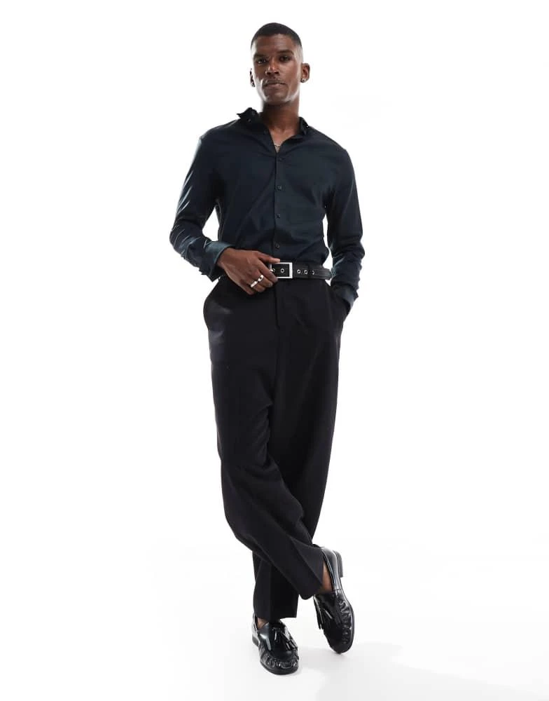 ASOS ASOS DESIGN formal easy iron slim twill shirt with cuff detail in black 3
