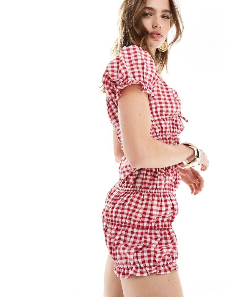 ASOS ASOS DESIGN ruched short co-ord in red gingham 4