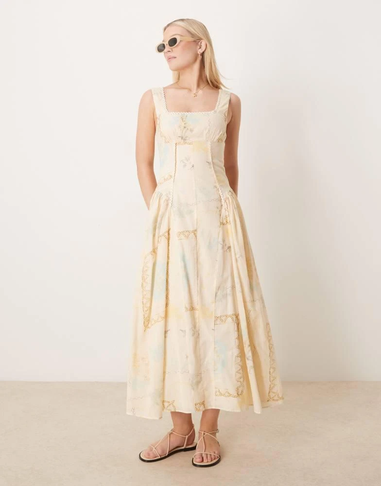 ASOS ASOS DESIGN prairie square neck maxi dress with dropped waist in blown out postcard print 1