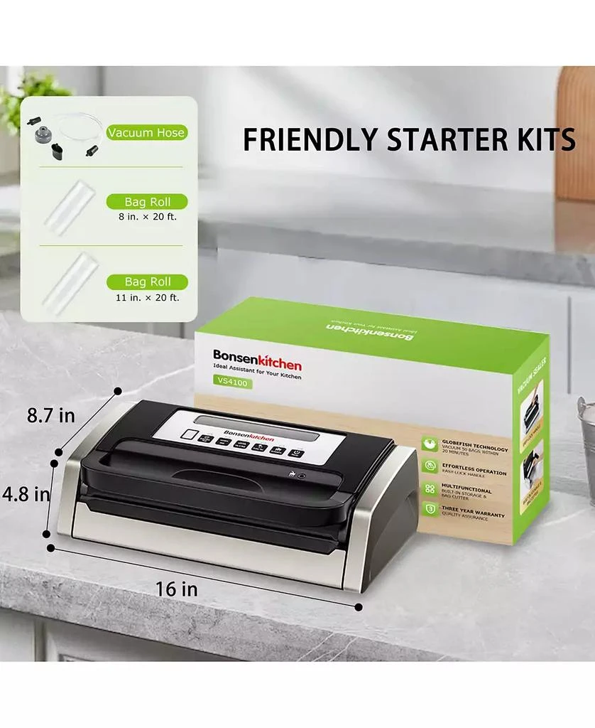 Bonsaii Bonsenkitchen Powerful Low-Noise Vacuum Sealer Machine with Built-in Cutter and Bag Storage 5