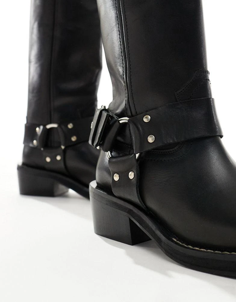ASOS ASOS DESIGN Chief leather biker boots in black 4