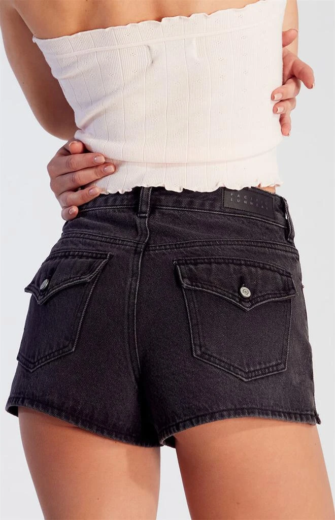 PacSun Black Button Flap Denim Mom Shorts 5