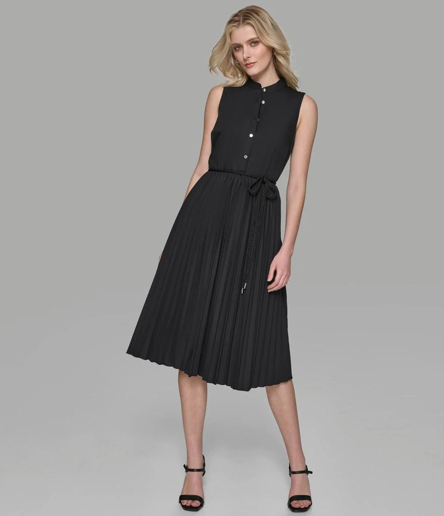 Karl Lagerfeld Paris SLEEVELESS PLEATED POPLIN MIDI SHIRT DRESS 1