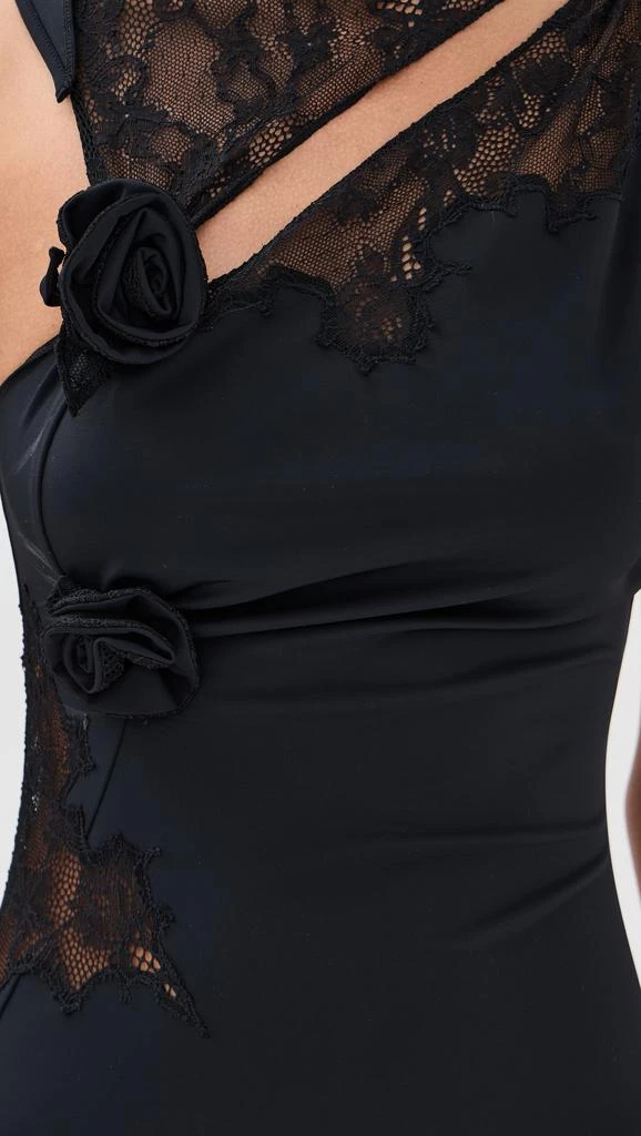 knee length dresses for ladies Coperni Asymmetric Black Satin Dress With Lace Details main image 0