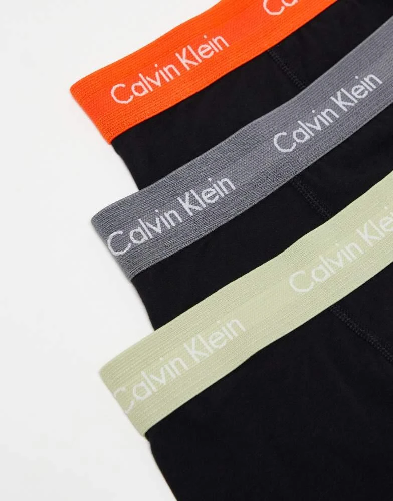 Calvin Klein Calvin Klein cotton stretch trunks 3 pack in black with coloured waistband 4