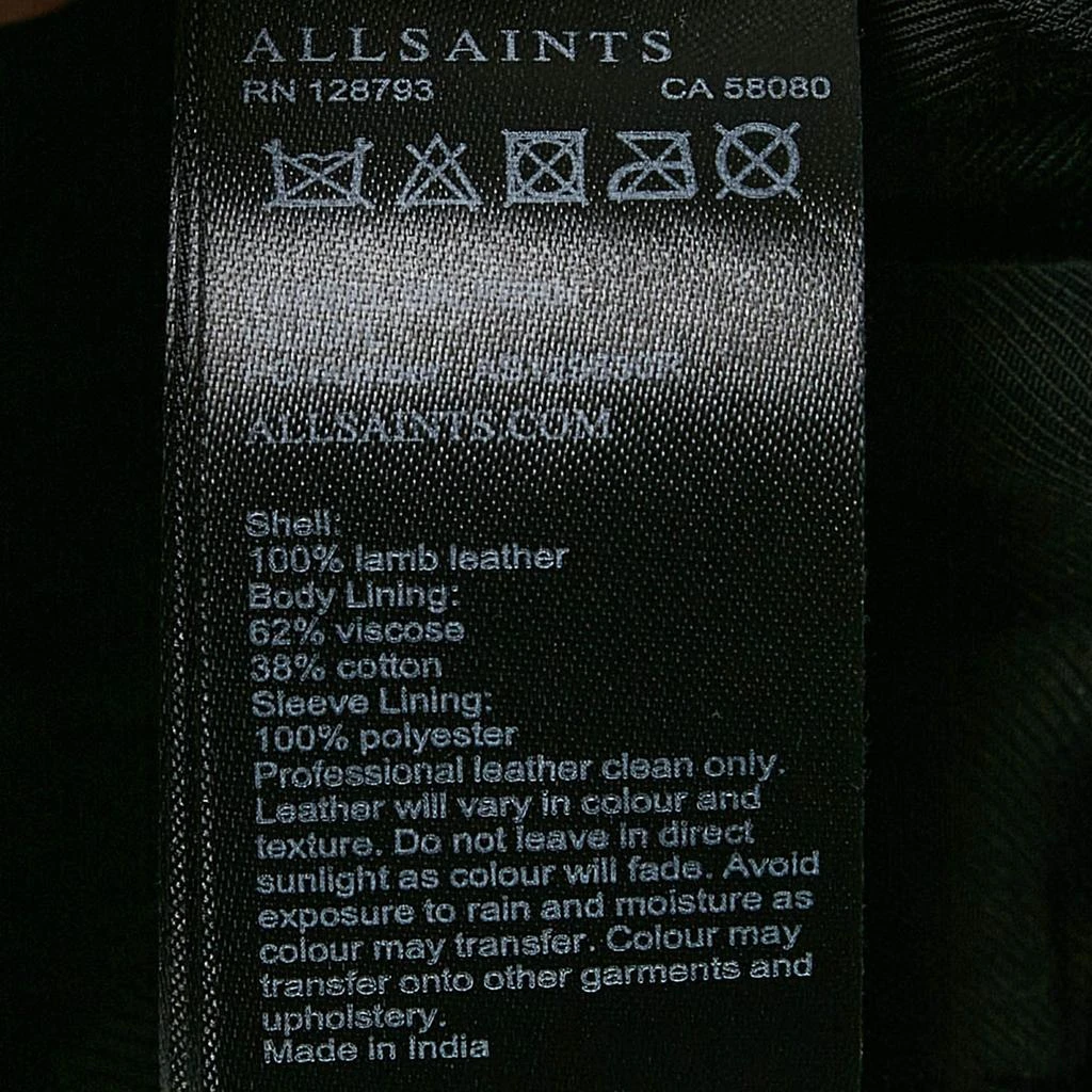 ALL SAINTS All Saints Black Leather Zip-Up Tassel Detail Balfern Biker Jacket S 6