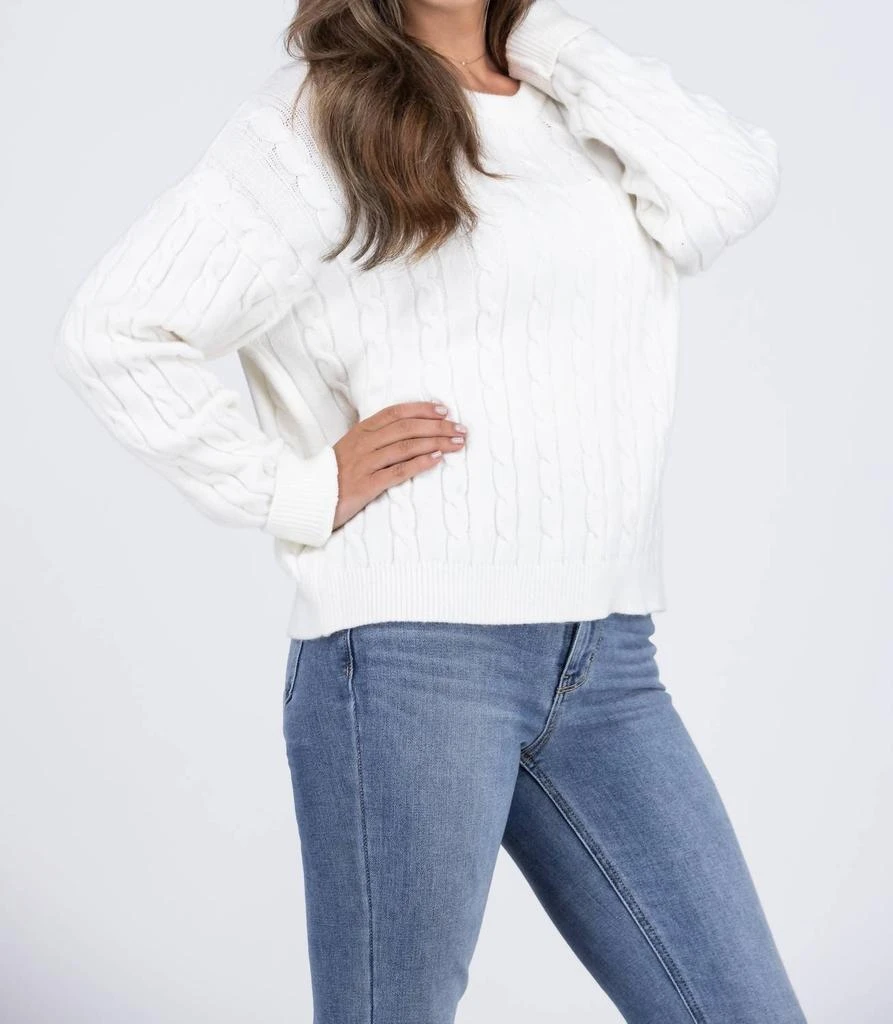APRICOT Snowy Nights Women's Classic Cable Knit Sweater In White 2