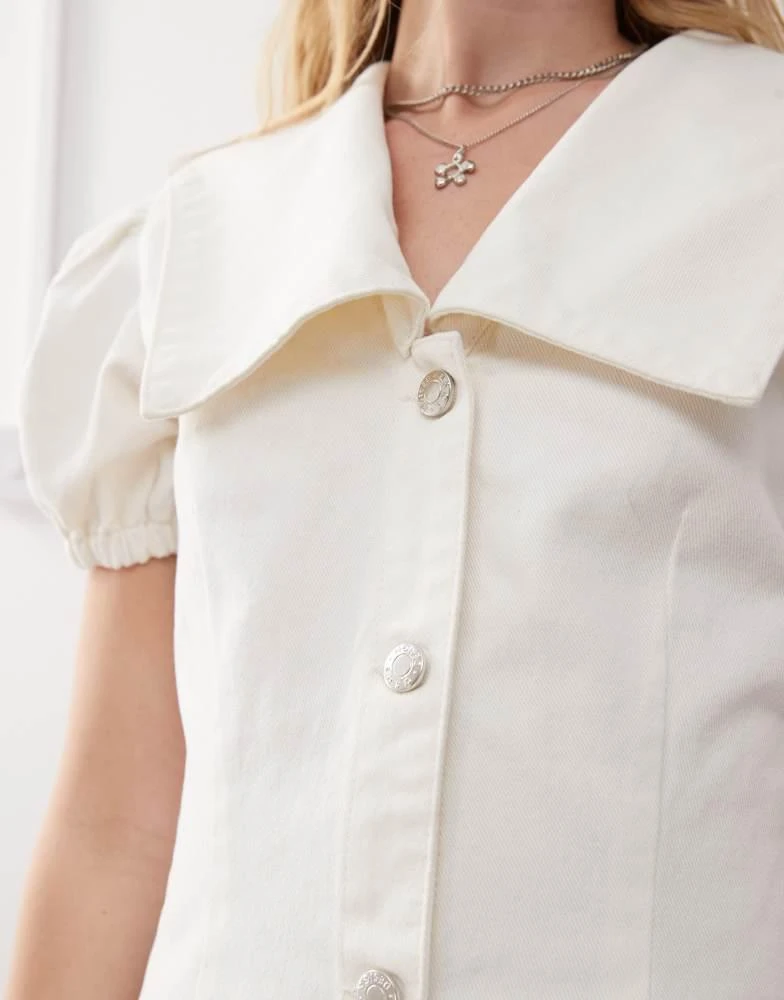 Reclaimed Vintage Reclaimed Vintage sailor collar denim mini dress in ecru 3