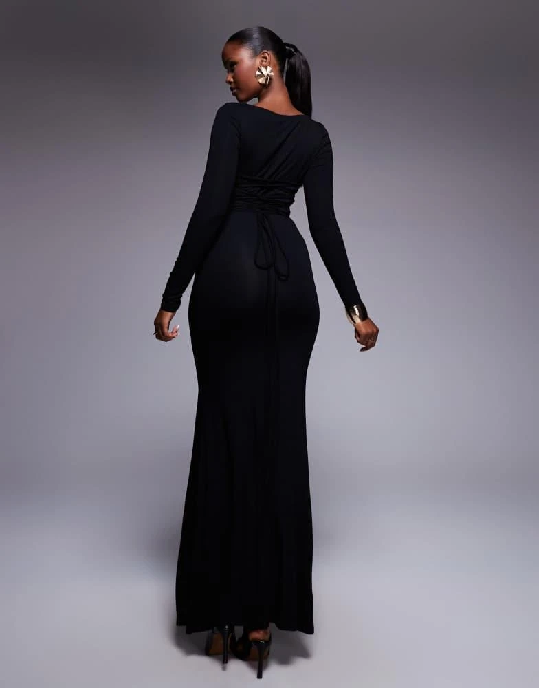 chinese dress ladies Scoop Neck Tulle And Beading Long Dress With Lace-Up Back