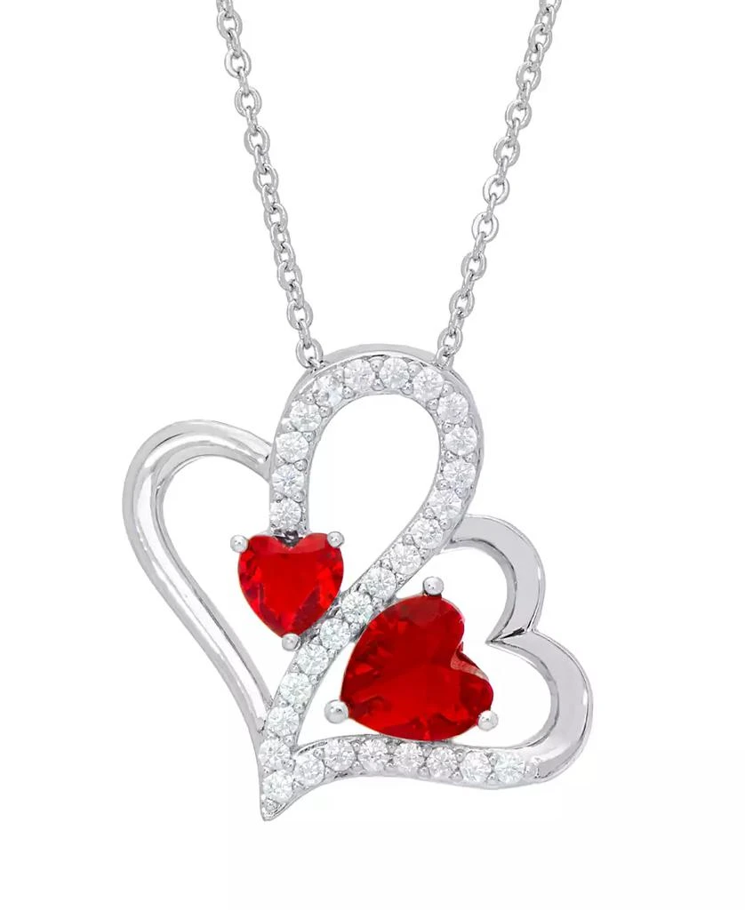 Macy
s Women
s Fine Silver Plated Simulated Ruby Cubic Zirconia Double Heart Pendant Necklace