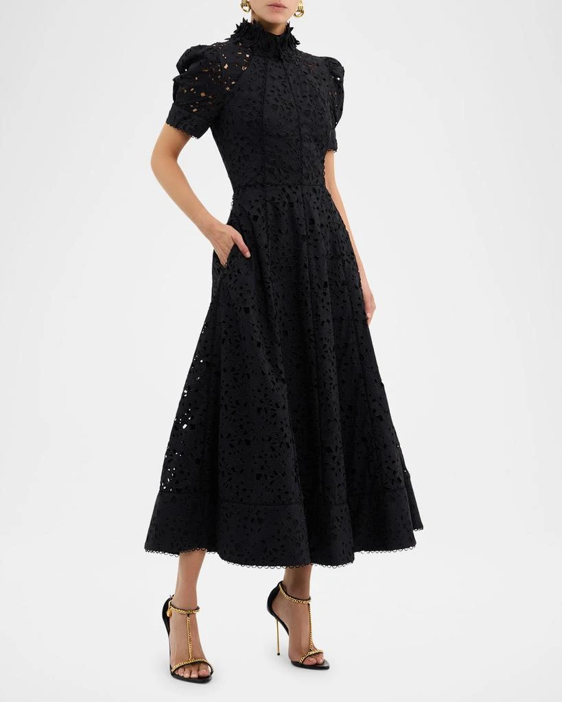 REBECCA VALLANCE Kitsu Mock-Neck Floral Lace Midi Dress 4