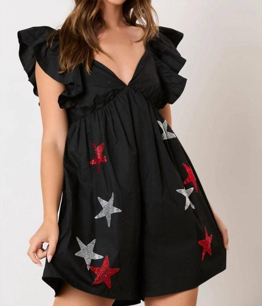 Peach Love Peach Love - Sequin Stars Rhinestone Ruffle Sleeve Romper