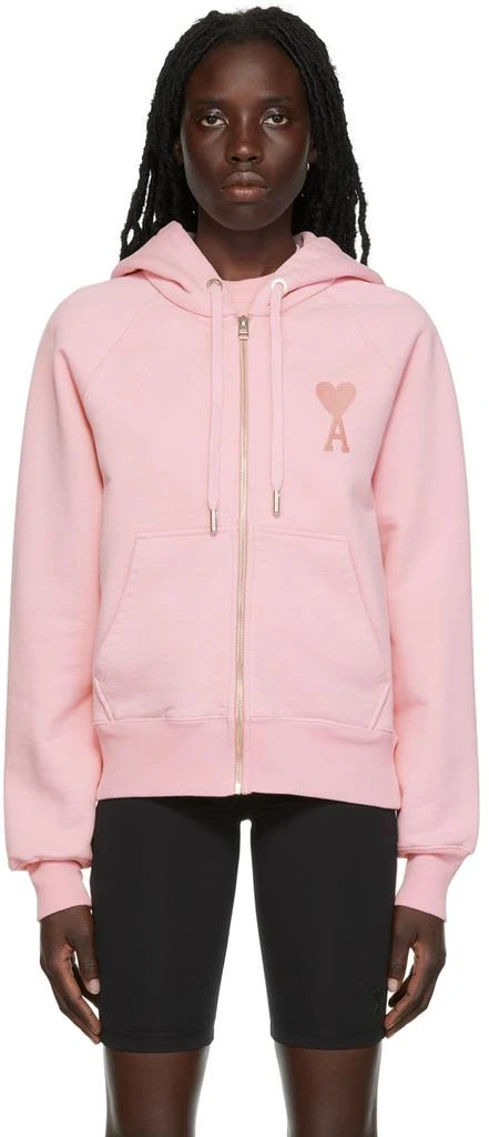 AMI Pink Ami de Cœur Zipped Hoodie 1