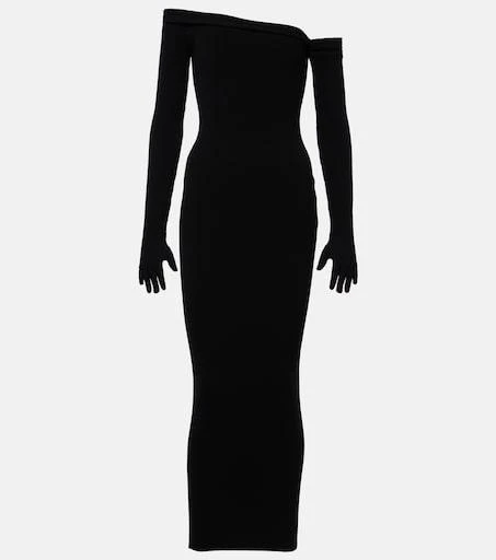 Jean Paul Gaultier Womens Black Glove asymmetric-neck knitted maxi dress L Jean Paul Gaultier Womens Black Glove asymmetric-neck knitted maxi dress L