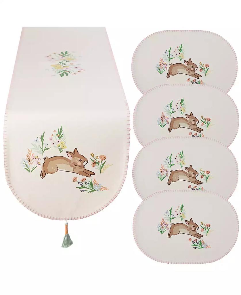 Design Imports Spring Bunny Embellished Cotton Table Runner and Placemats Set