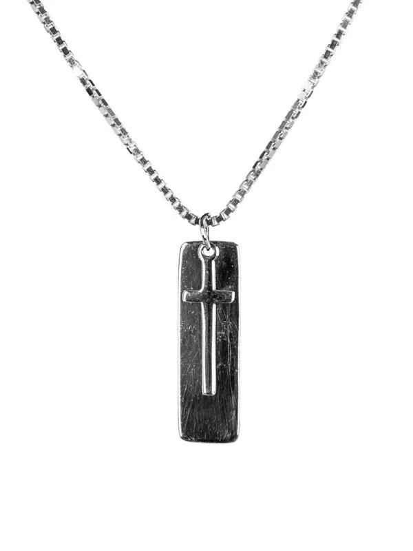 Jean Claude Dell Arte Sterling Silver Plate & Cross Pendant Necklace 1