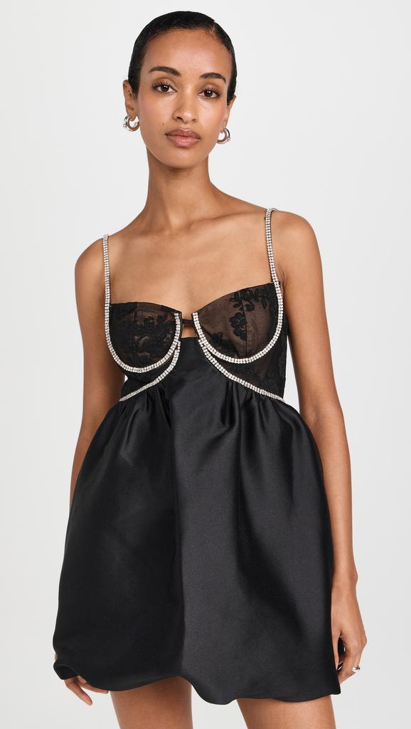 ワンピース SELF PORTRAIT BLACK TAFETA + LACE MINI DRESS Black Dot Mesh Mini Dress – self-portrait-US