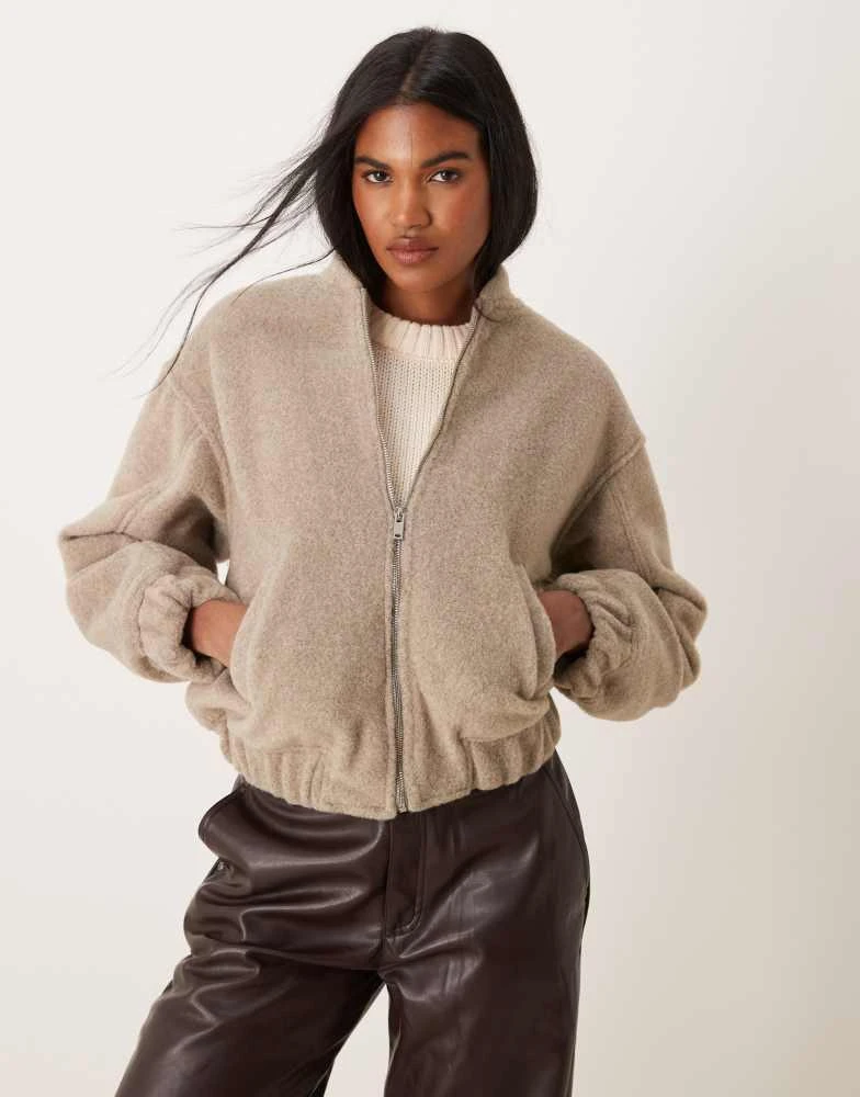 New Look New Look textured oversized bomber jacket in mink 1