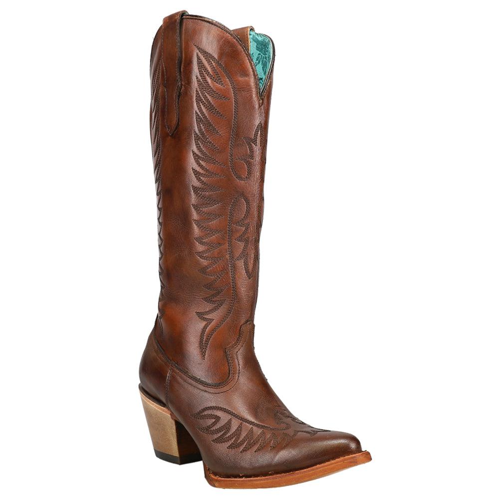 Corral Boots Cognac Embroidered Snip Toe Cowboy Boots
