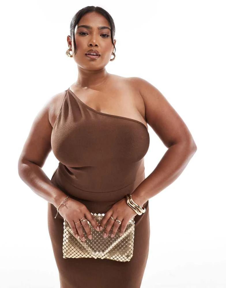 ASOS DESIGN Curve bandage one shoulder midi dress with open back in  chocolate  On Sale Now with Up to 80% Off | Discover Exclusive Deals &  Savings at BeyondStyle  Authentic