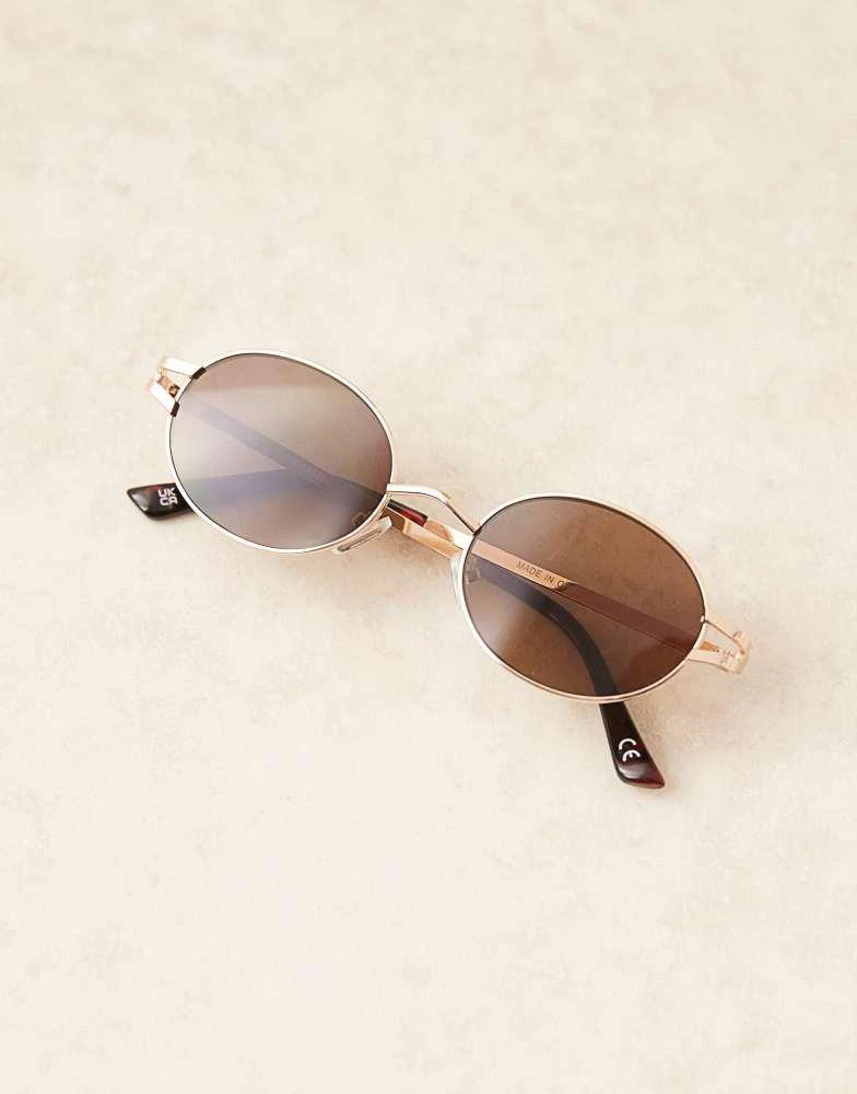 ASOS ASOS DESIGN round slim sunglasses with brown lens and metal frame 2