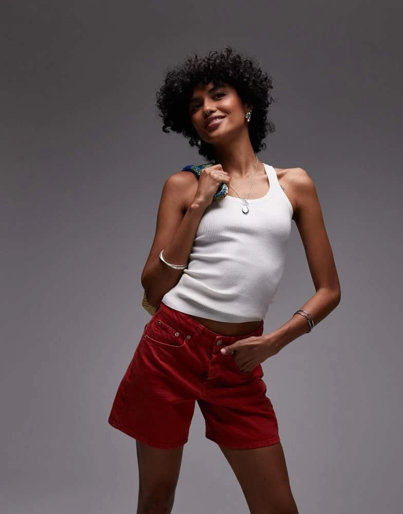 Topshop Topshop denim Editor short in red 2