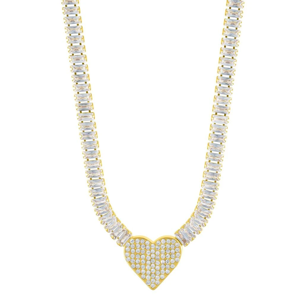 Adornia 14k Gold Plated Baguette Tennis Necklace with Pave Heart Pendant 1