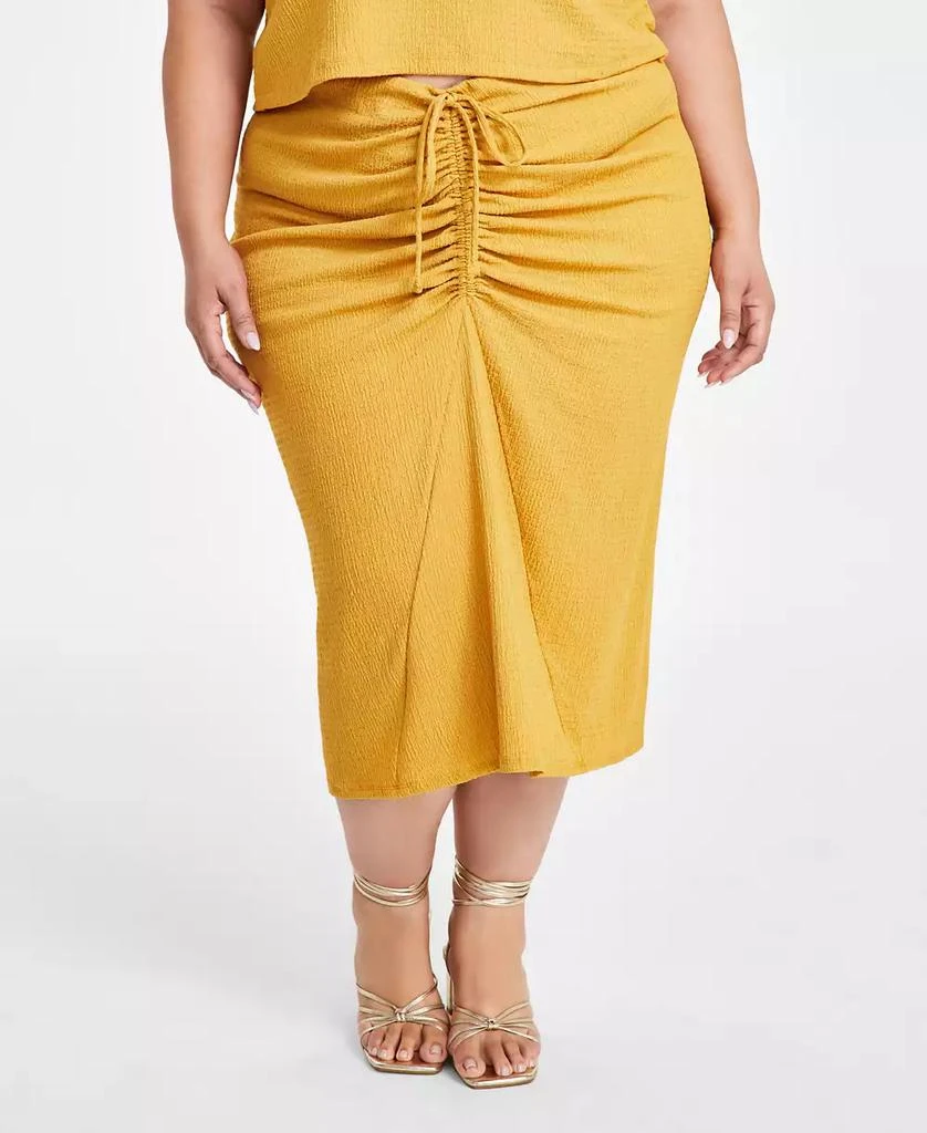 Nina Parker Plus Size Textured Drawstring-Ruched Skirt 5