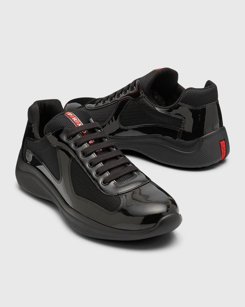 ⌘Grin⌘ 　　　PRADA➕fafa Prada Men's America's Cup Patent Leather Patchwork Sneakers