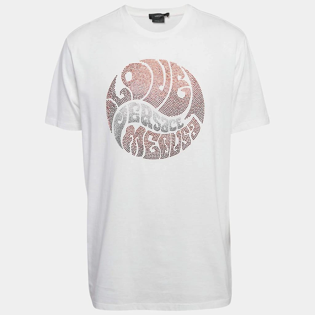 Versace Versace White Rhinestone Logo Jersey Michel Fit T-Shirt L 1