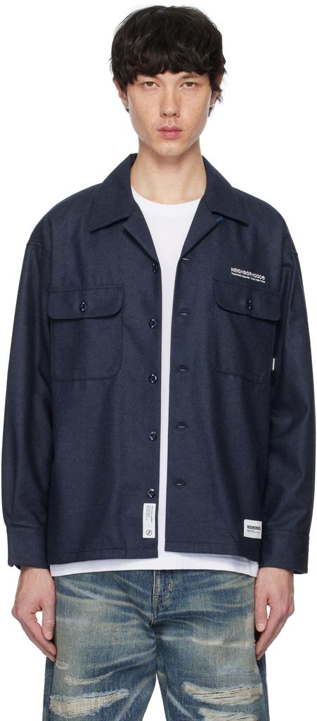 NEIGHBORHOOD Navy Wool Open Collar Shirt