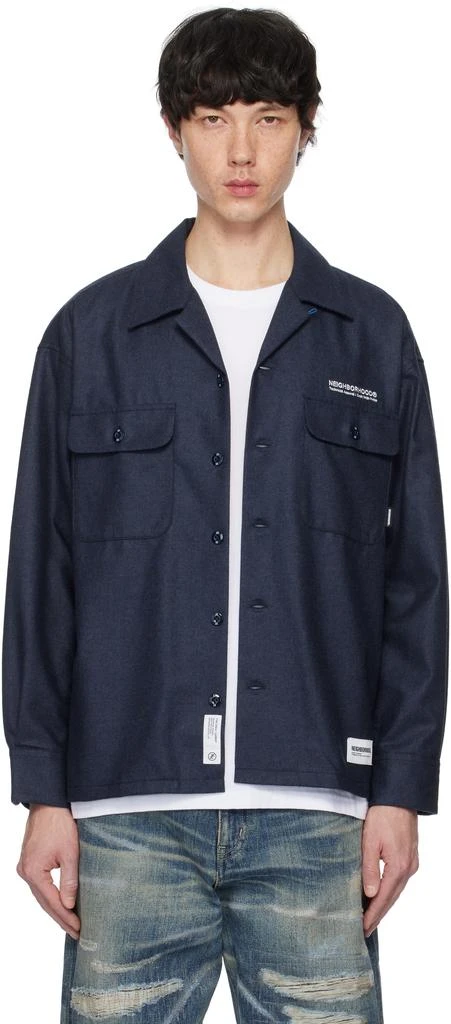 NEIGHBORHOOD Navy Wool Open Collar Shirt 1