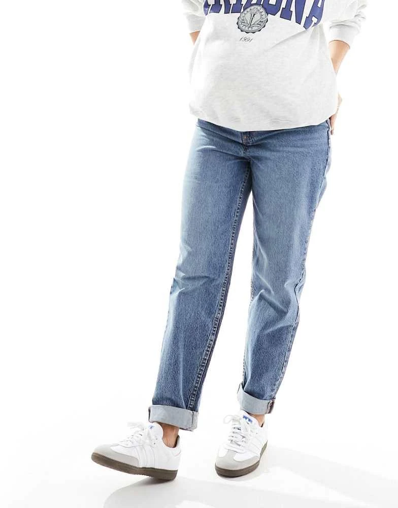 ASOS ASOS DESIGN Maternity high rise relaxed mom jeans in mid blue 3