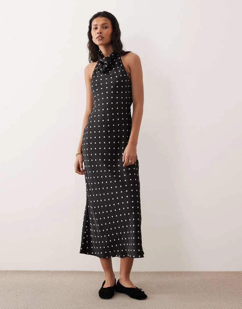 Kiss The Sky Kiss The Sky polka dot high neck slip dress in black
