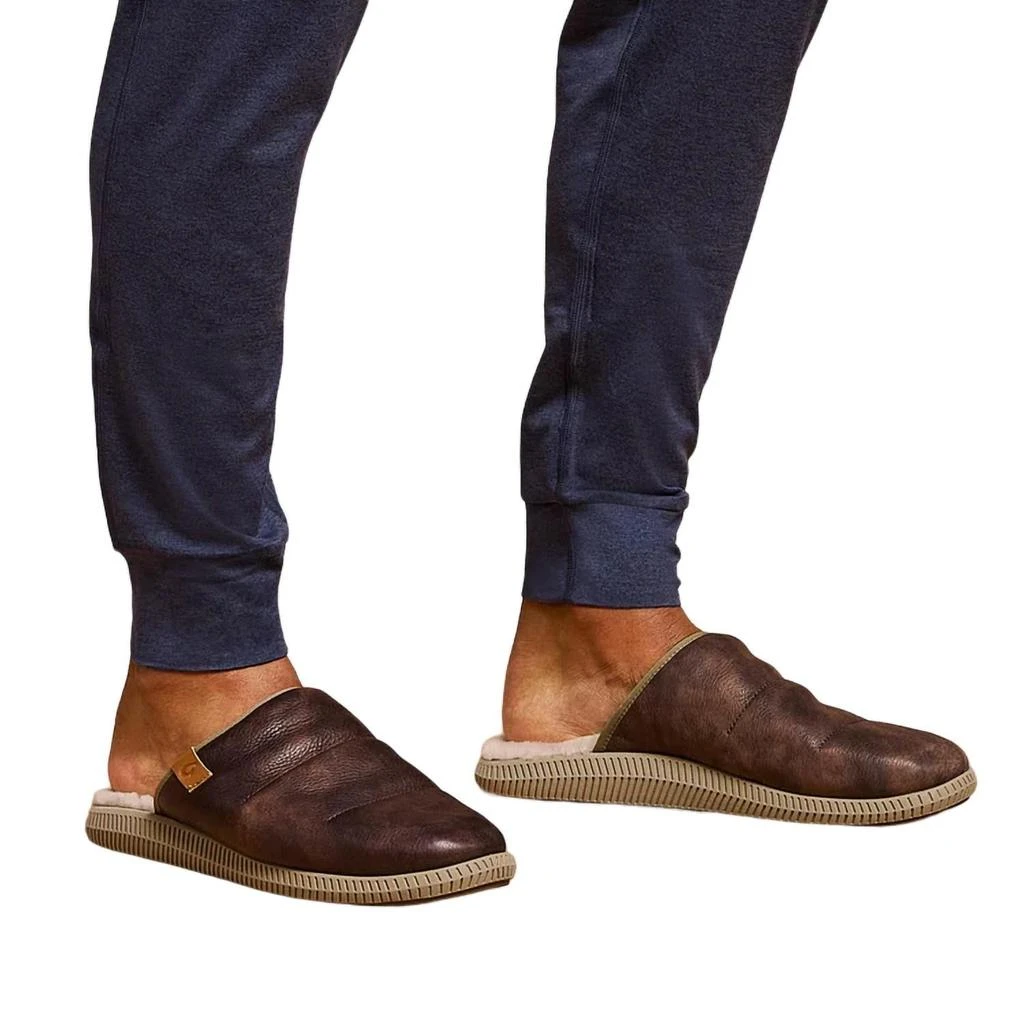 Olukai Mua \'Ili Mule Slippers Leather Dark Wood/Silt Shearling Men’s Size 9 Mua  main image 2