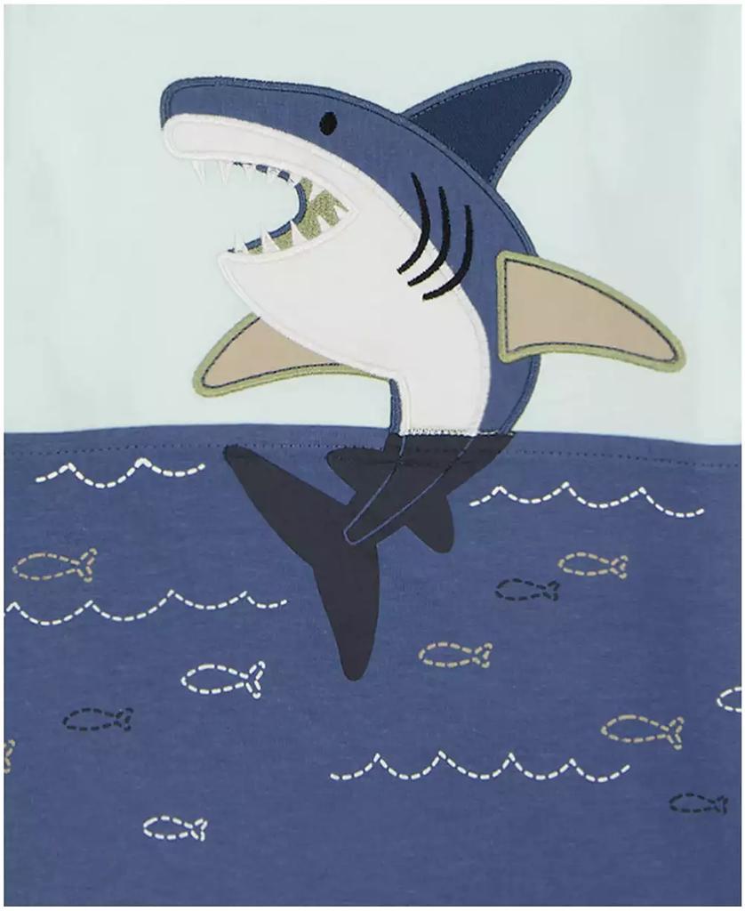 KIDS HEADQUARTERS Toddler and Little Boys 2-Piece Pieced Jersey Whale Short Sleeve T-Shirt and Twill Cargo Shorts Set