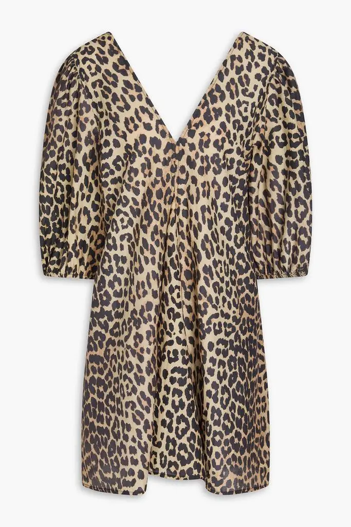 Ganni Leopard-print cotton and silk-blend mini dress