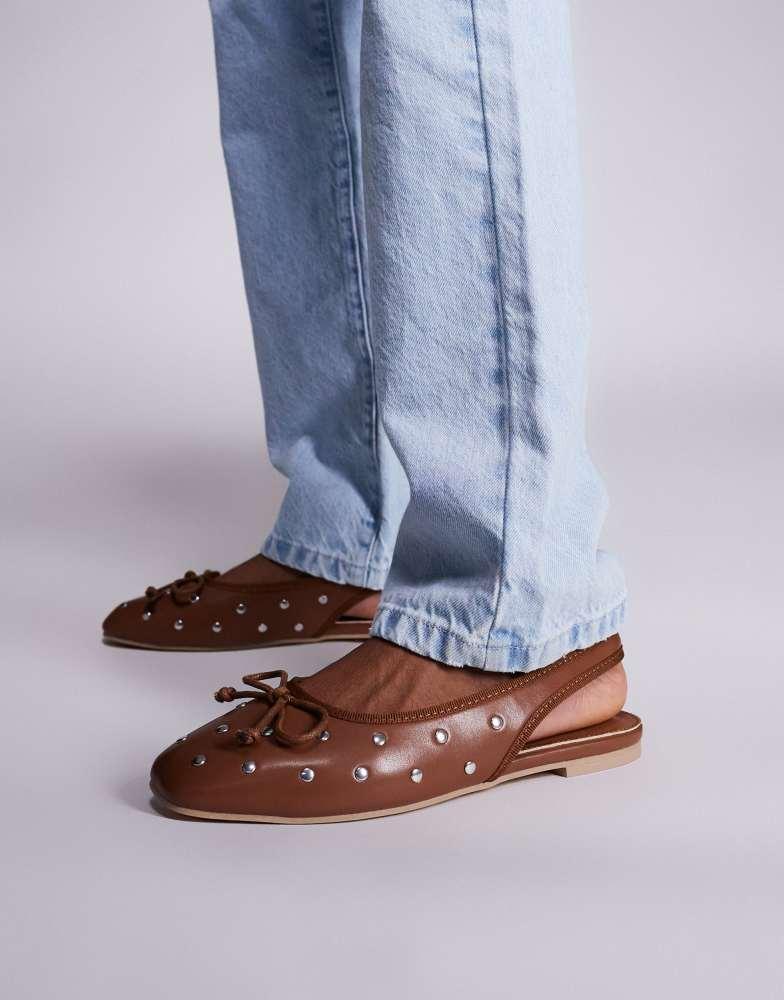 Public Desire Public Desire Bia sling back ballet flats with flat studs in Brown